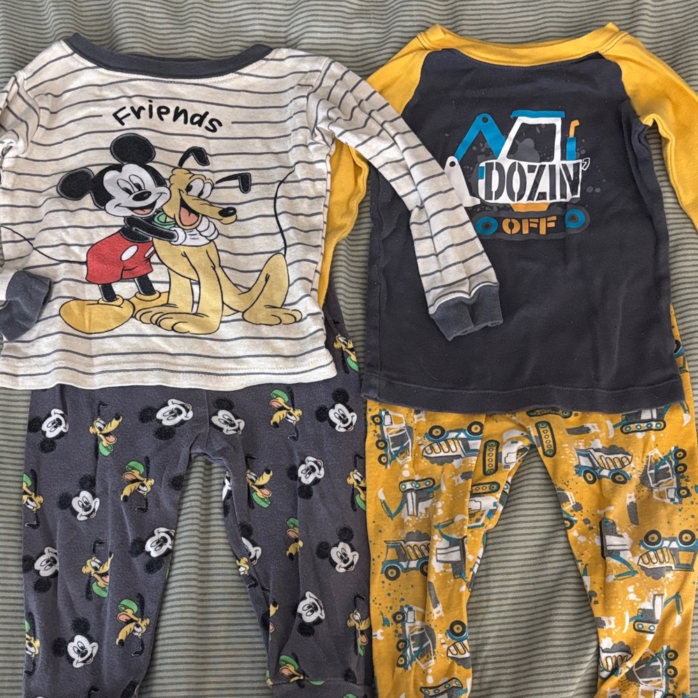 Disney Mickey and Pluto AND Bulldozer Construction Pajama Set